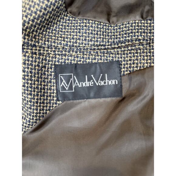 VINTAGE Tweed Sport Coat Blazer Beige Black Lambs Wool Andre Vachon 42S Short - Picture 6 of 13
